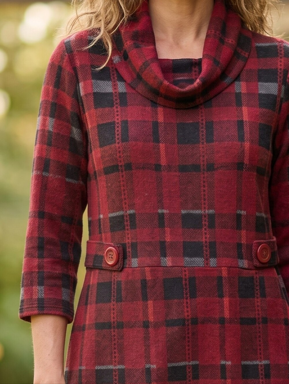 Papillon Red Plaid Cowl Neck Tunic Sweater Dress Dark Academia Mod Preppy